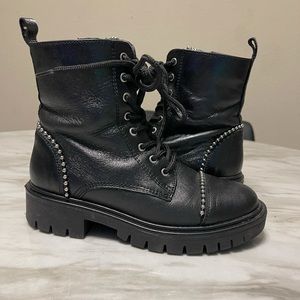 Aldo black leather studded combat boots